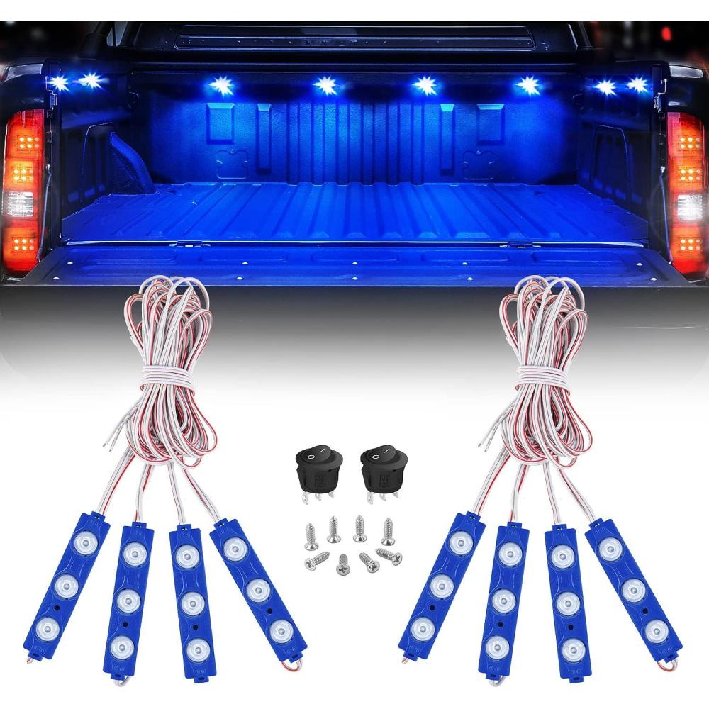 imageNilight 8PCS Truck Pickup Bed Light 24LED Blue Cargo Rock Lighting Kits with Switch for Van OffRoad Under Car Side Marker Foot Wells Rail