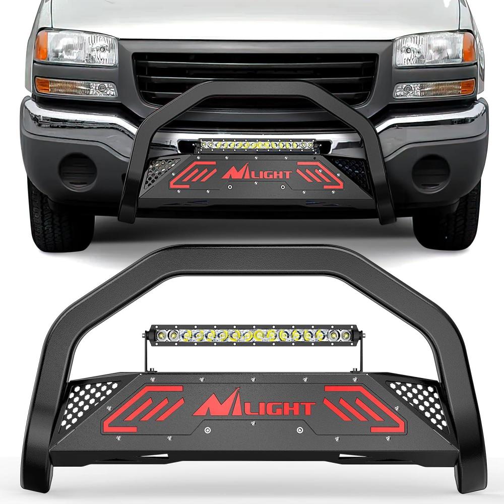 imageNilight Bull BarampampLicense Plate Hole with LED Light Bar Compatible with Toyota Tundra 19992006 for Toyota Sequoia 20012007 Truck Brush Guard Front Bumper Push Bar wGrille Skid Plate Light MountFor Chevy Silverado 19992006