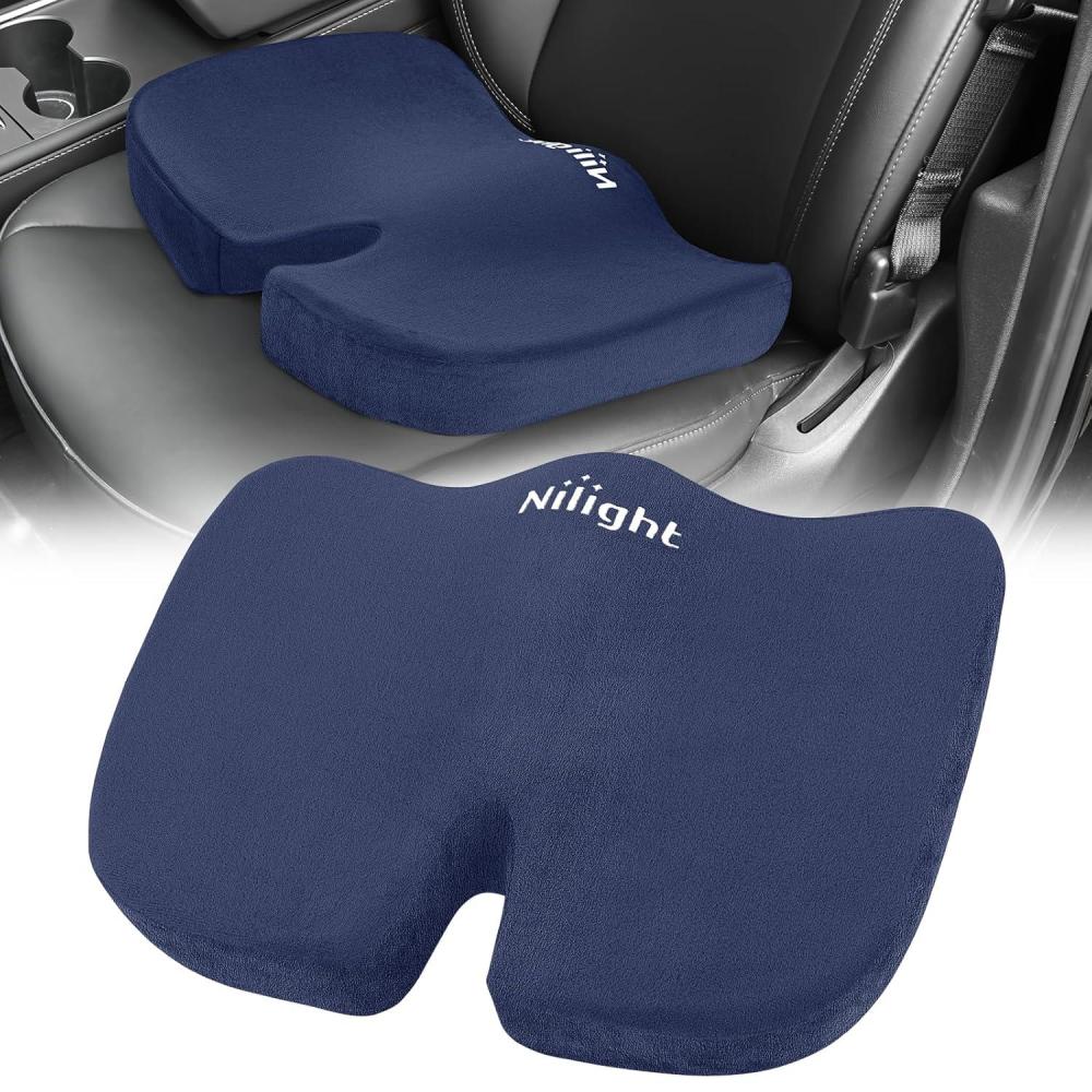 imageNilight Car Seat Cushion Black Leather Breathable Mesh Splicing Cushion Memory Foam Suitable for Daily Life Driving Relieves Sciatica and Tialbone Pain Improves Drive VisibilityBlue Velvet