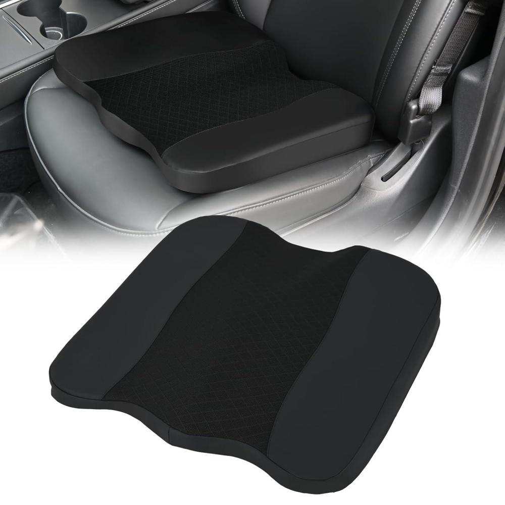 imageNilight Car Seat Cushion Black Leather Breathable Mesh Splicing Cushion Memory Foam Suitable for Daily Life Driving Relieves Sciatica and Tialbone Pain Improves Drive VisibilityBlack Leather