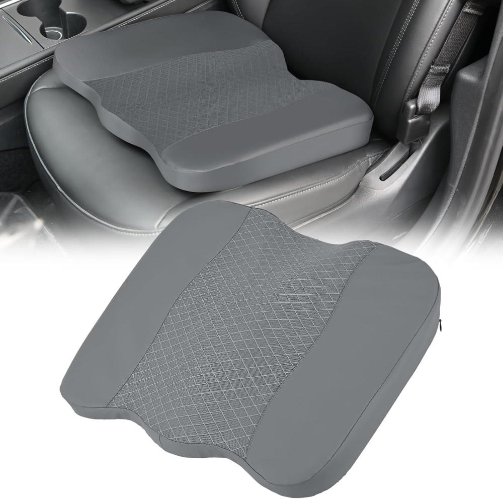 imageNilight Car Seat Cushion Black Leather Breathable Mesh Splicing Cushion Memory Foam Suitable for Daily Life Driving Relieves Sciatica and Tialbone Pain Improves Drive VisibilityGrey Leather
