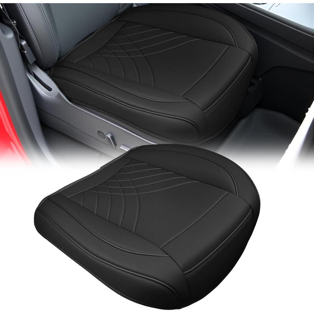 imageNilight Car Seat Cushion Cover Beige Leather Front Seats Waterproof AntiSlip with Storage Bag Wraps Bottom Fits Cars Sedan Van SUV TruckBlack Lines