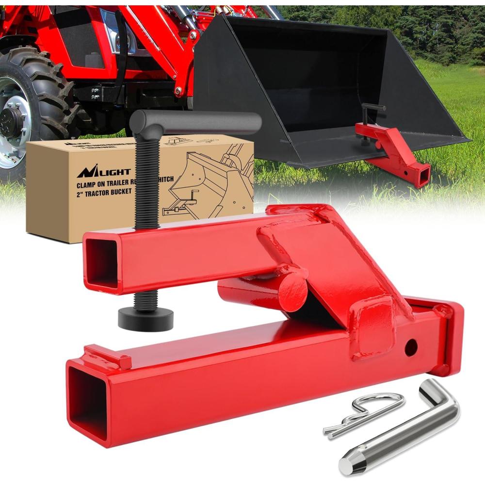 imageNilight Clamp On Trailer Hitch 2quot Ball Mount Receiver Adapter Compatible with Tractor Bucket Forklift Hitch Attachment for Deere Bobcat Bucket