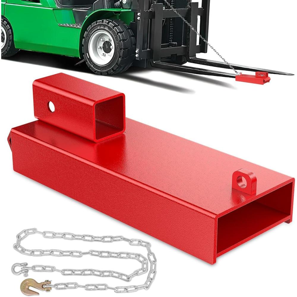 imageNilight Forklift Trailer Hitch Attachment Fits 2 Inch Receiver Clamp on Pallet Fork Trailer Towing Adapter with Safety Chain ampamp 58 Hitch Pin Clip RedForklift Trailer Hitch 55in width