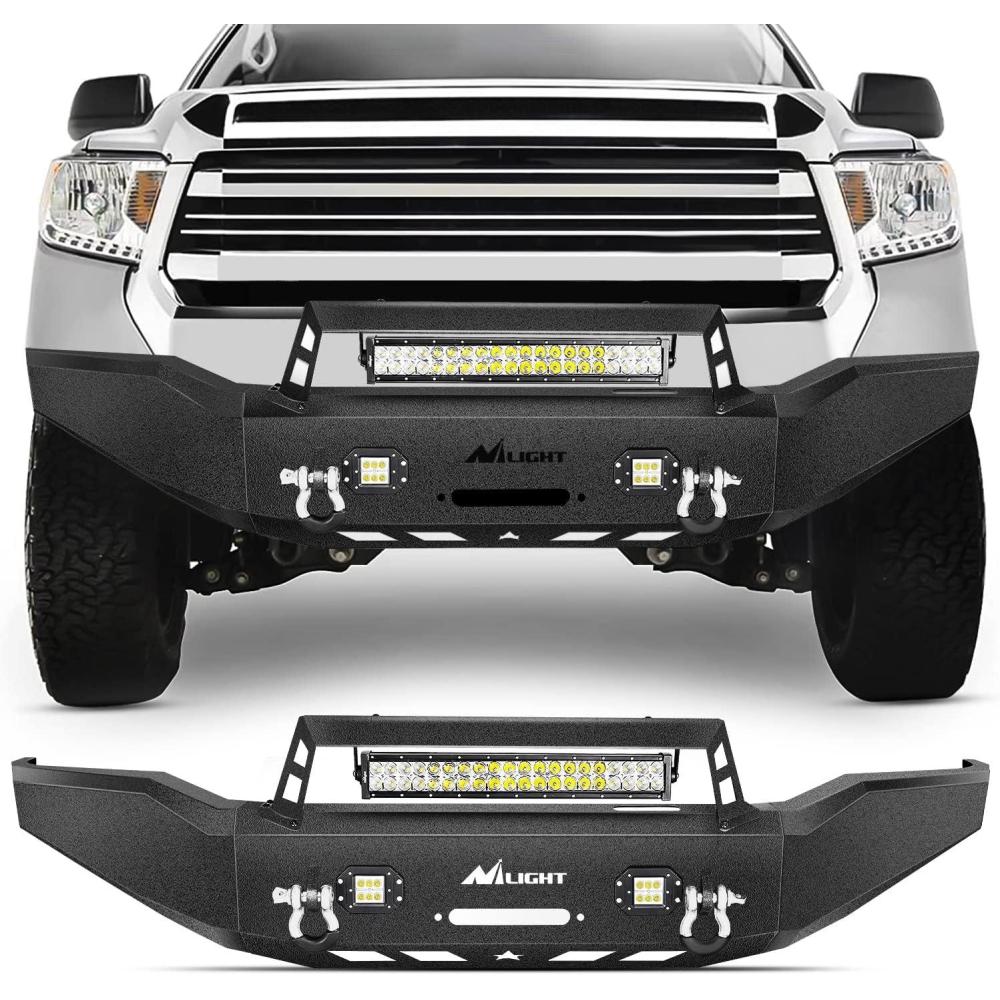 imageNilight Front Bumper Full Width Solid Steel OffRoad Compatible for 2007 2008 2009 2010 2011 2012 2013 Toyota Tundra Pickup Truck with Winch Plate 120W LED Light Bar 2x18w Light Pods