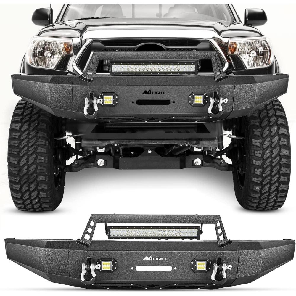 imageNilight Front Bumper Full Width Steel Compatible for 2014 2015 2016 2017 2018 2019 2020 2021 Toyota Tundra Pickup Truck with Winch Plate Offroad 120W Light Bar 18w LED Pods