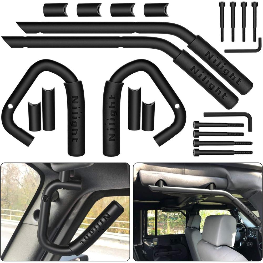 imageNilight Front ampamp Rear Grab Handles Aluminum Roll Bar Grip Handles for 20072018 Wrangler JK JKU Sports Sahara Freedom Rubicon X ampamp Unlimited 2 Years Warranty Black