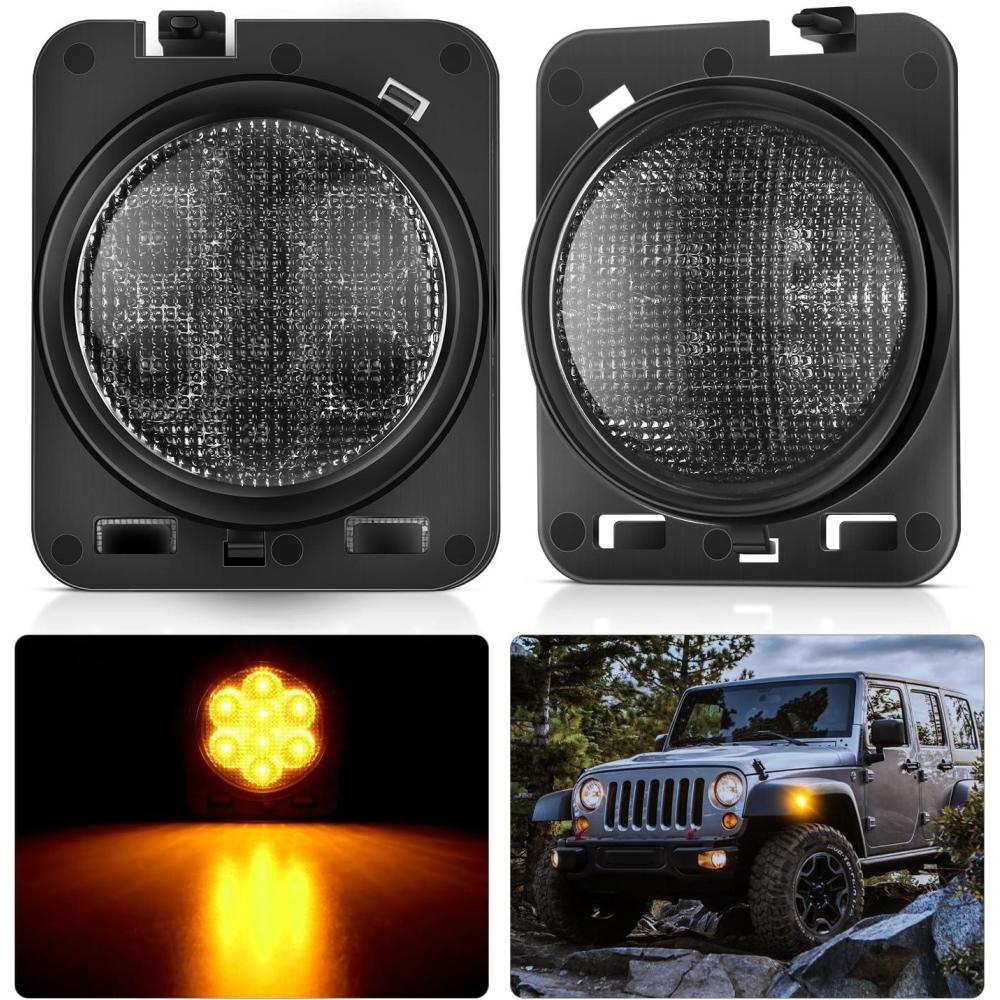 imageNilight JK Tail Light LED Red Running Stop Brake Turn Signals Lights White Reverse Back Up DOT APPROVED Smoked Lens Taillight Compatible with 20072018 Wrangler JKUJK 20072017 Side Marker Light