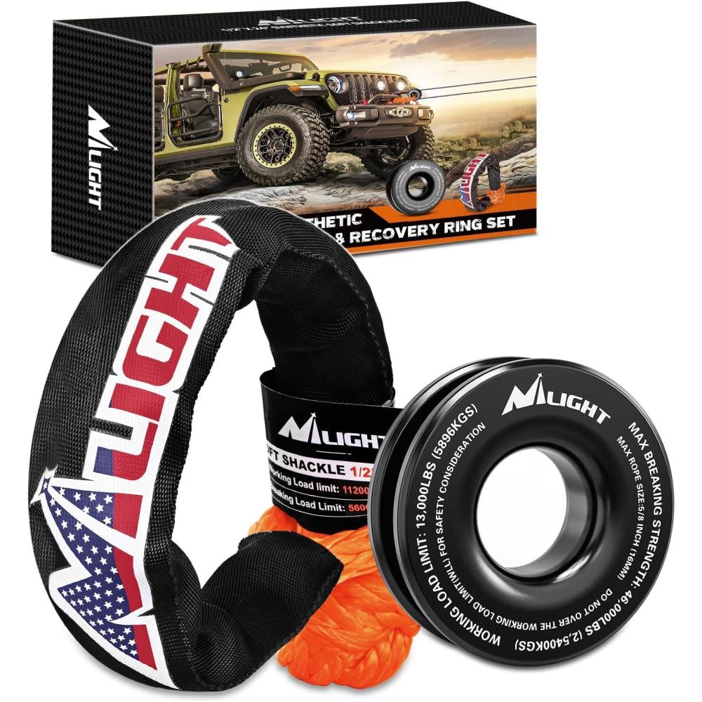 imageNilight Kinetic Recovery Rope 33000 LBS 1quot x 30ft Snatch Strap Heavy Duty Offroad Towing Starp Kit Vehicle Recovery kit for UTV ATV SUV Truck Car Jeep Tractor1Pc Shackles  Snatch Ring