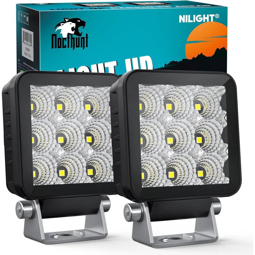 imageNilight LED Light Pods 2 PCS 4 Inch 16LED Super Slim Flood Beam Square Driving Work Offroad Side Ditch Lights Builtin EMC for Tractor Truck Motorbike Boat ATV3Inch 9Led Light Pods 2Pcs