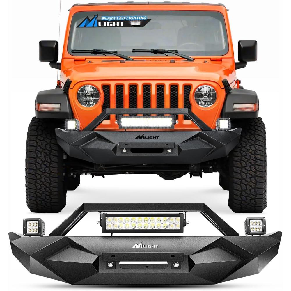 imageNilight Off Road Front Rear Tubular Doors with Side View Mirrors Compatible with 2018 2019 2020 2021 2022 2023 Wrangler JL 2020 2021 2022 2023 Gladiator JT 4 Door Only 2 Years WarrantyFront Bumper 20182025 JL