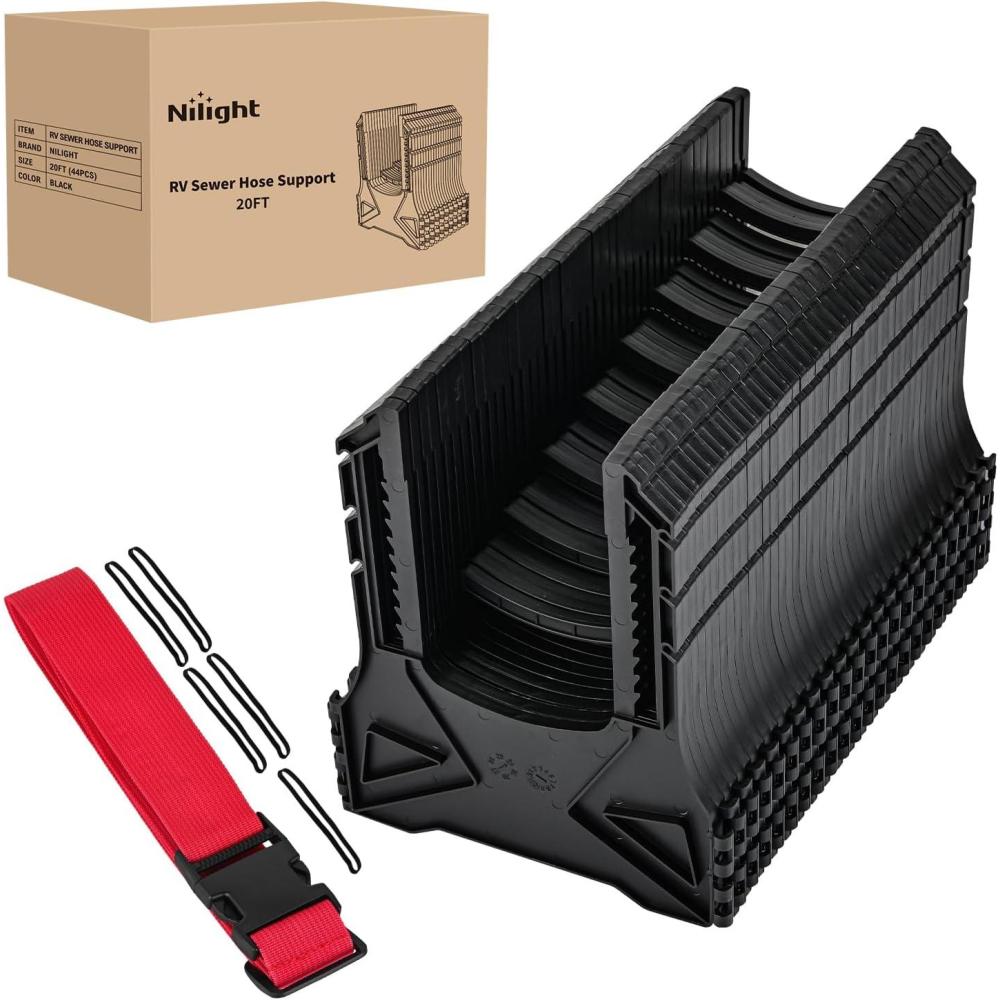imageNilight RV Sewer Hose Support 10Ft Telescoping Design Avoid Obstacles and Height Adjustable for Camper Drainage Easy to Set Up Stable Deep U Shape Cradles Secure with Strap and Rubber Bands Black20FT