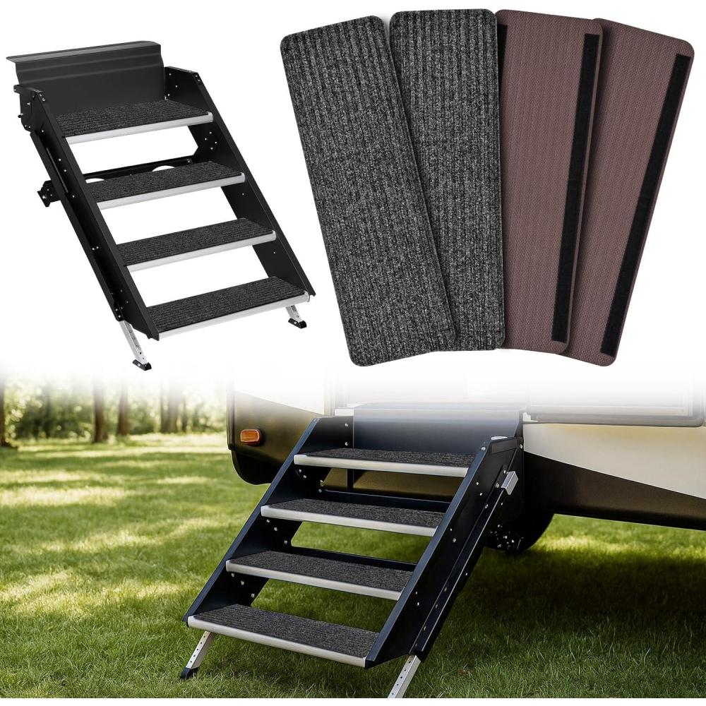 imageNilight RV Step Covers 4 Pack 19 x 75 inches Non Slip Camper Stair Cover Rug with Hook ampamp Loop Works on Electrical Manual RV Stairs Carpet Step Rug for Mobile Home Camper Trailers Steps Outside Gray4pcs 24 with Hookandloop Fastener