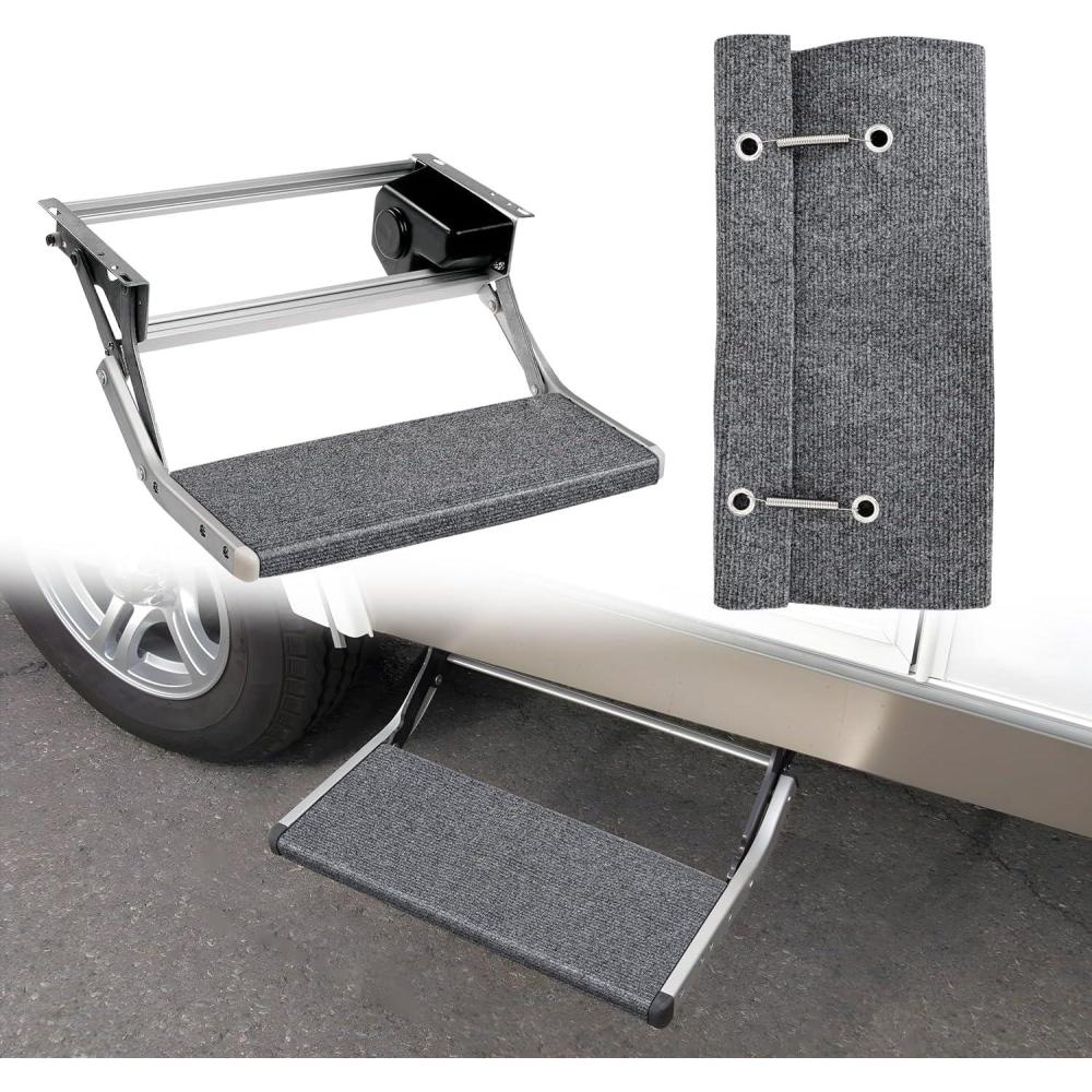 imageNilight RV Step Covers 4 Pack 19 x 75 inches Non Slip Camper Stair Cover Rug with Hook ampamp Loop Works on Electrical Manual RV Stairs Carpet Step Rug for Mobile Home Camper Trailers Steps Outside Gray1pc 18 with Springs