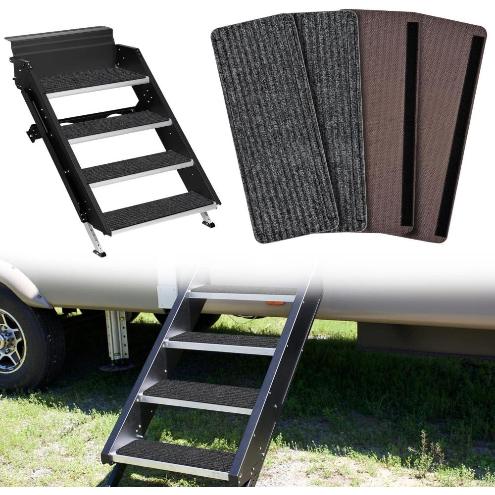 imageNilight RV Step Covers 4 Pack 19 x 75 inches Non Slip Camper Stair Cover Rug with Hook ampamp Loop Works on Electrical Manual RV Stairs Carpet Step Rug for Mobile Home Camper Trailers Steps Outside Gray4pcs 19 with Hookandloop Fastener