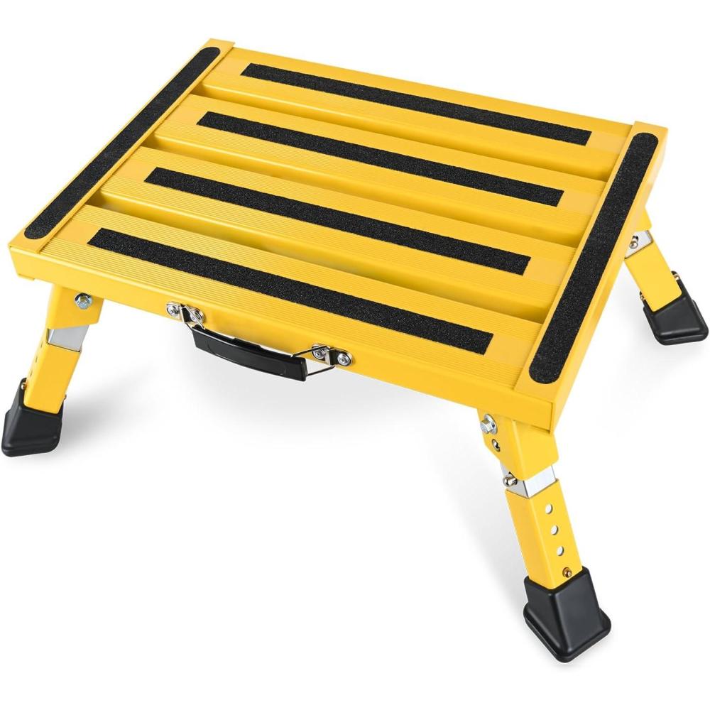 imageNilight RV Step Stool Aluminum Folding Platform Steps 19x145 RV Steps 4 Levels Adjustable Step Stool with AntiSlip Surface Rubber Feet Handle Supports Up to 500lbs for Camper Travel Trailer SilverYellow