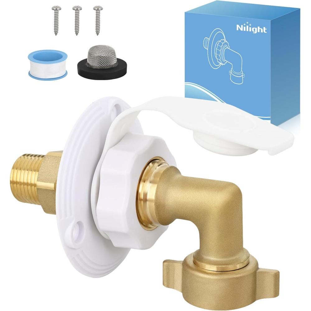 imageNilight RV Water Pressure Regulator for RV Camper Water Hose Pressure Regulator with Oil Filled Gauge and Inlet Brass Leadfree Adjustable RV Water Pressure Regulator Valve for Camper Travel TrailerInlet Check ValveHose Elbow