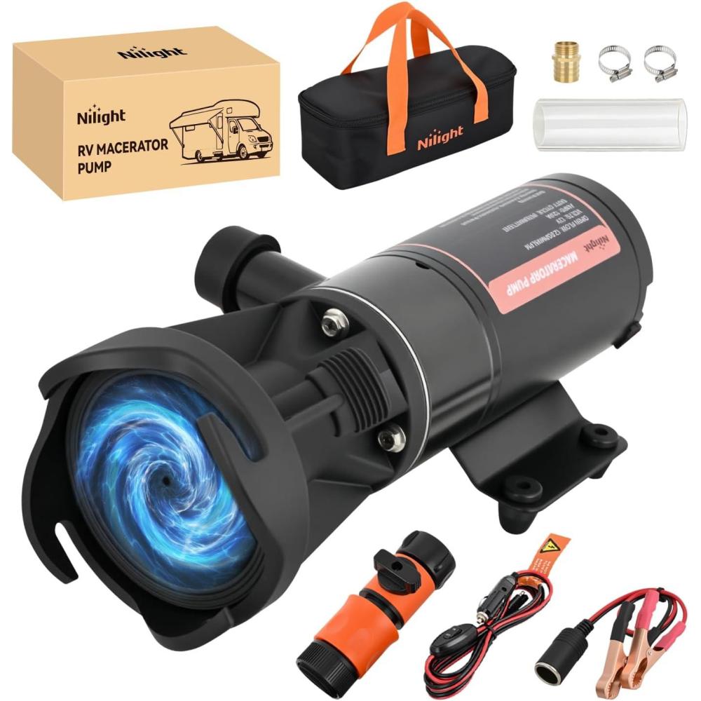 imageNilight RV Water Pump 12v Water Pump 35 GPM 45 PSI with Pressure Switch and Strainer Heavy Duty Diaphragm Pump 12 Volt DC Upgrade SelfPriming Low Noice for RV Marine Yacht Caravan Camper Trailer120GPM Macerator Pump