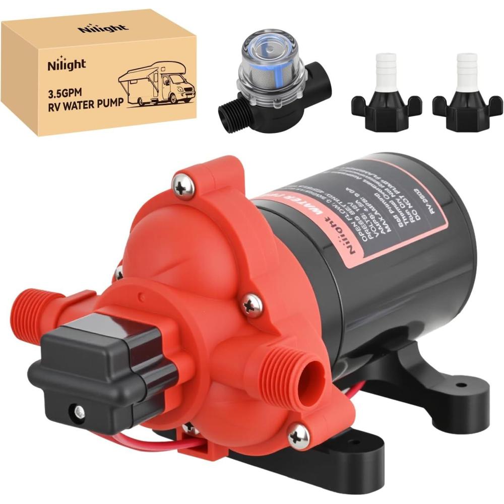 imageNilight RV Water Pump 12v Water Pump 35 GPM 45 PSI with Pressure Switch and Strainer Heavy Duty Diaphragm Pump 12 Volt DC Upgrade SelfPriming Low Noice for RV Marine Yacht Caravan Camper Trailer35GPM Water Pump