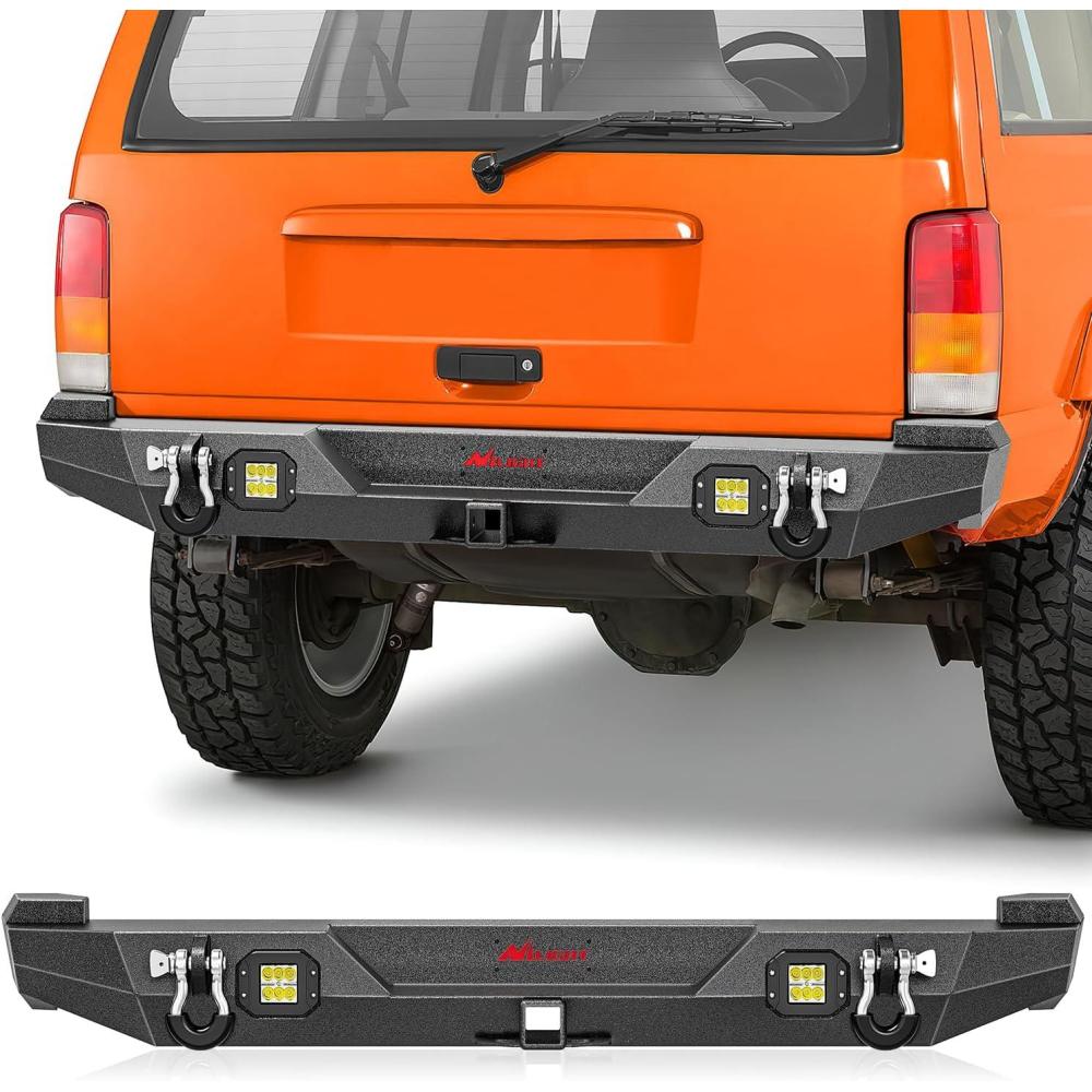 imageNilight Rear Bumper Compatible for 19841993 1994 1995 1996 1997 1998 1999 2000 2001 Jeep Cherokee XJ with 2 Hitch Receiver and Upgraded 18w LED Light Pods Offroad Textured blackRearBlack