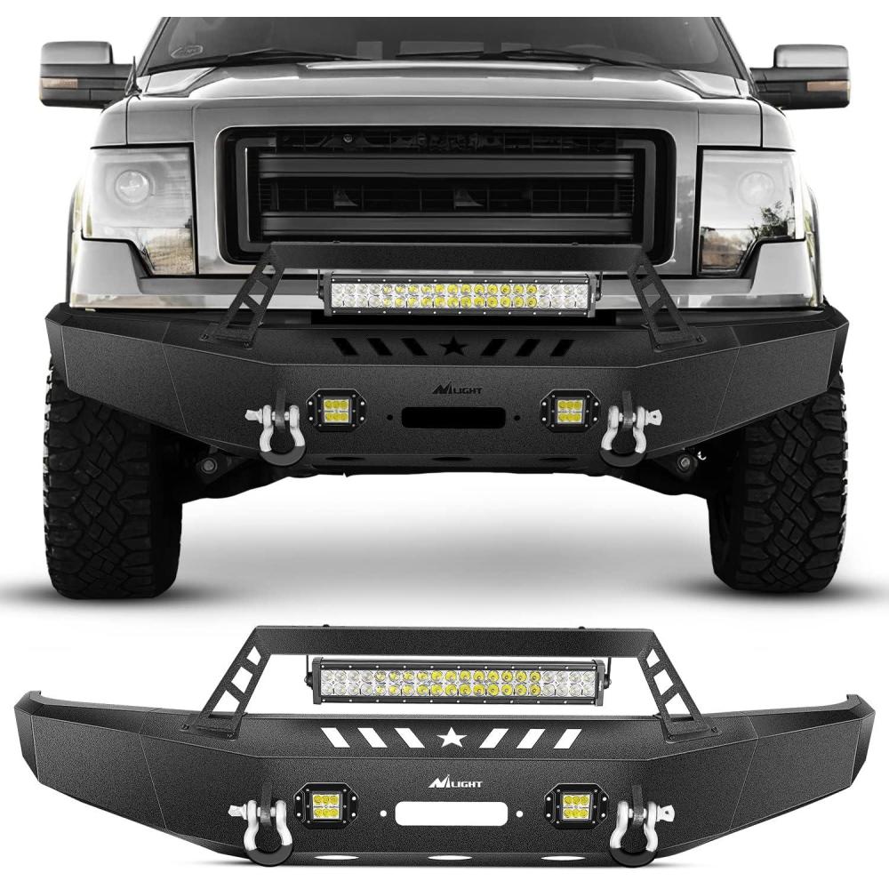 imageNilight Rear Step Bumper Compatible with 2020 2021 2022 2023 2024 2025 Gladiator JT Super Duty Pickup Truck Bumper with LED Lights Sensor Holes and DringsFront Bumper