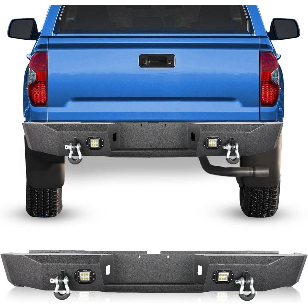 imageNilight Rear Step Bumper for 2007 2008 2009 2010 2011 2012 2013 Toyota Tundra Full Width Pickup Truck Textured Black Solid Steel OffRoad with 2X Upgraded 18W LED Lights DRings