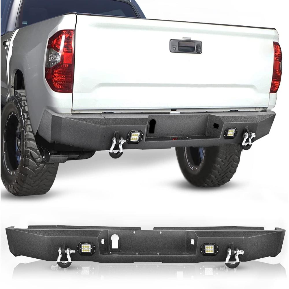 imageNilight Rear Step Bumper for 2014 2015 2016 2017 2018 2019 2020 2021 Toyota Tundra Full Width Pickup Truck Rear Step Textured Black Steel with 2X Upgraded 18W LED Lights DRings