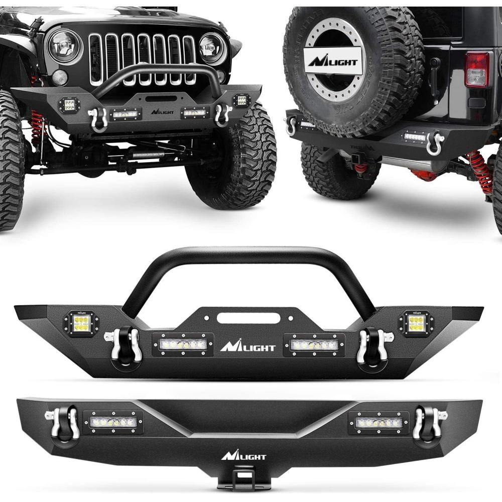 imageNilight Roof Rack Cargo Basket with LED Light Bar Compatible with 20072025 Wrangler JK JL Unlimited ampamp Gladiator JT 4 Door Hardtop JKU JLU Luggage Rooftop Storage CarrierFront Bumper Rear Bumper