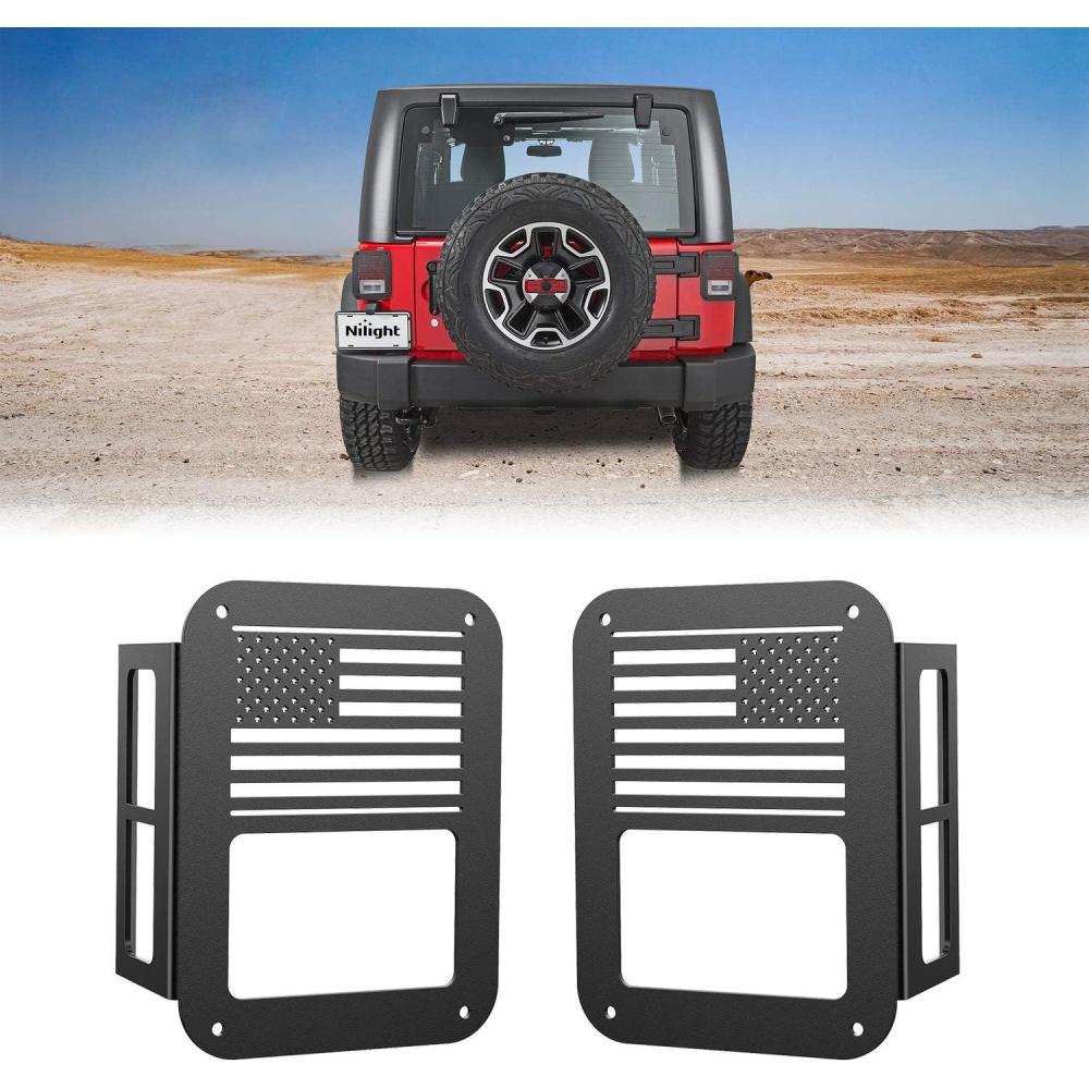 imageNilight Tail Light GuardsBlack Rear Light Covers Protector for 20072017 Wrangler JK Unlimited Pair