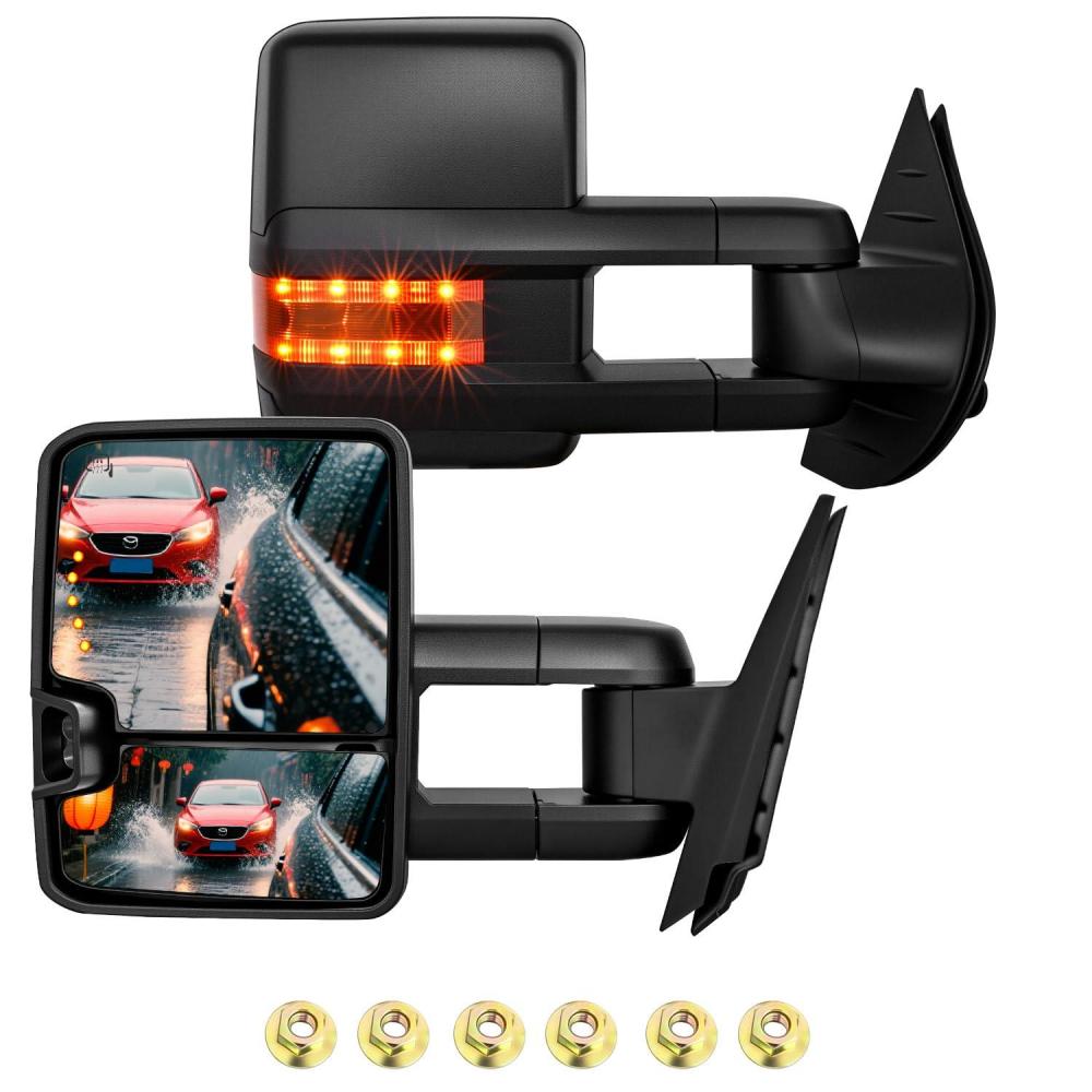 imageNilight Towing Mirrors Manual Adjusted Flat Convex Glass Telescoping Folding Compatible With 19992002 Chevy Silverado GMC Sierra 1500 2500 3500 Suburban Tahoe Avalanche Yukon20072014 ChevyGMC wSignals Puddle Light