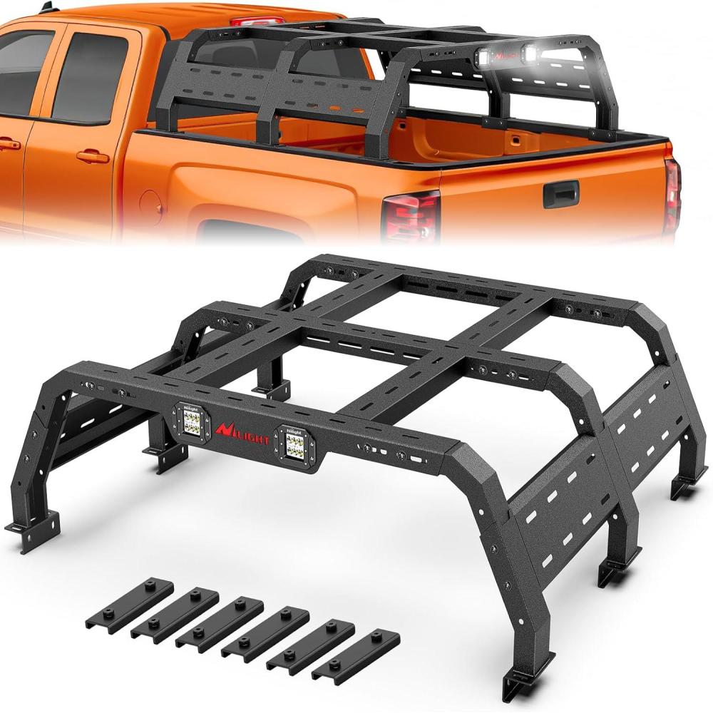 imageNilight Truck Bed Cargo Rack Compatible with 20022024 Dodge Ram 1500 20142024 Chevy Silverado 1500 20092024 Ford F150 20072013 Toyota Tundra Overland Extender with 2Pcs LED Light Pods