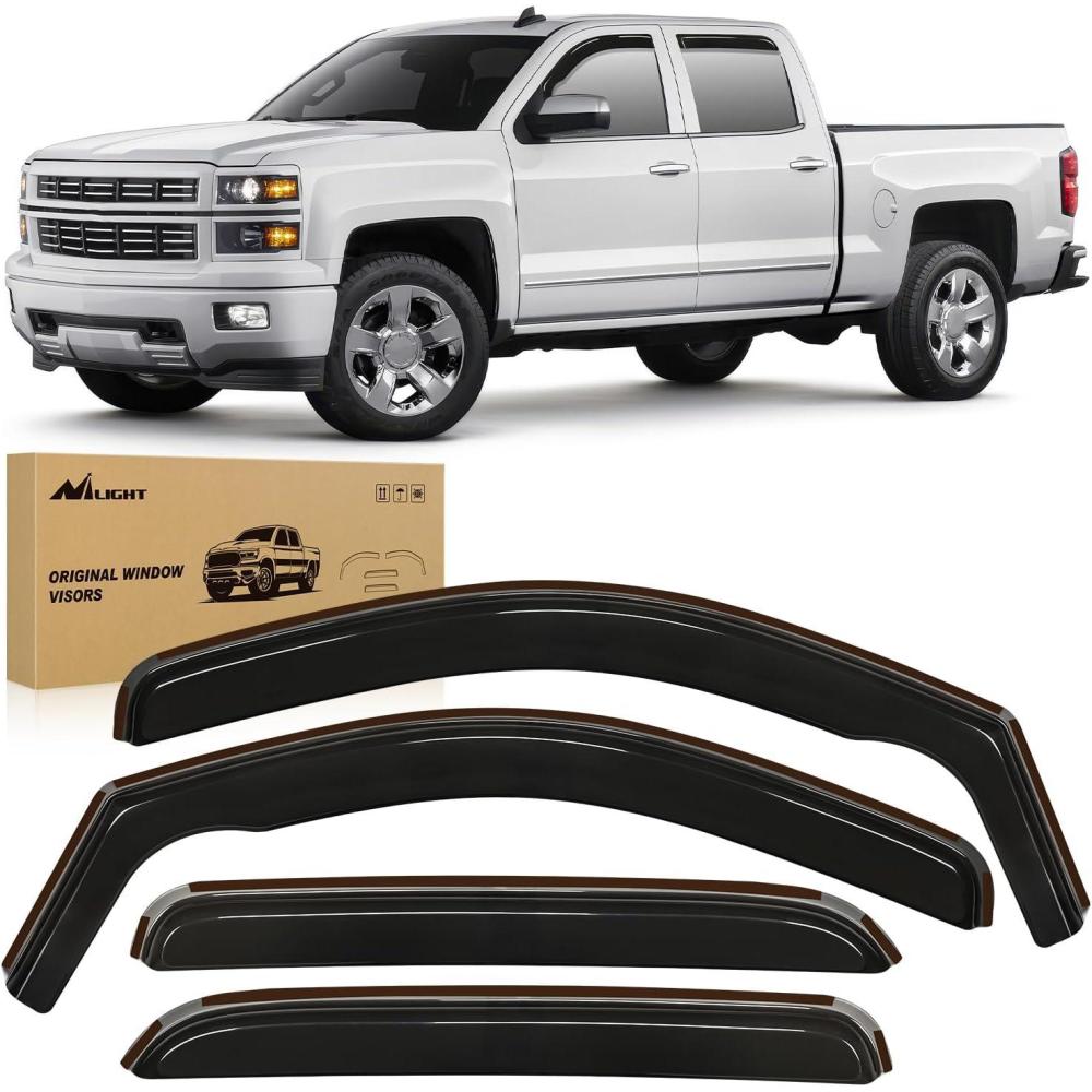 imageNilight Window Visor Compatible with Chevy Silverado 1500Avalanche 2007 2008 2009 2010 2011 2012 2013 GMC Sierra 1500SilveradoSierra 25003500HD Crew Cab Yukon XL in Channel Rain GuardsChevy Silverado 1500 20072013
