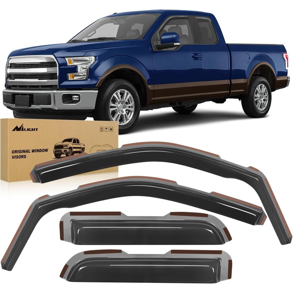 imageNilight in Channel Rain Guards for Ford F150 2004 2005 2006 2007 2008 2009 2010 2011 2012 2013 2014 Super Cab Original Window DeflectorsVent Window Visors4PCSF150 Super Cab 20042014