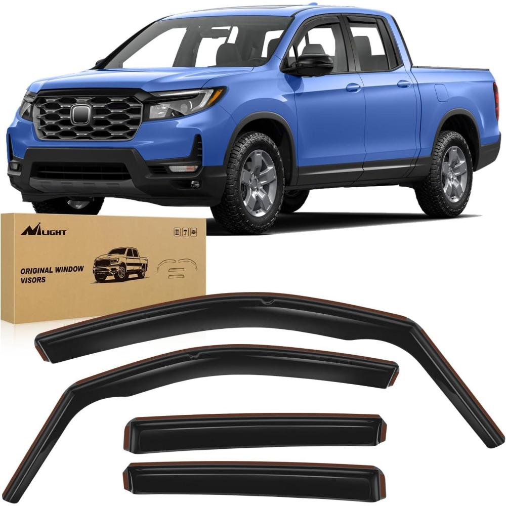 imageNilight in Channel Rain Guards for Honda Ridgeline 2017 2018 2019 2020 2021 2022 2023 2024 2025 Original Window Deflectors Vent Window Visors4PCS