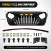 Nilight Front Bumper Grill Cover for 2007 2008 2009 2010 2011 2012 2013 2014 2015 2016 2017 2018 Wrangler JK/JKU Rubicon, & Sahara Sport with LED Work Light Pods Matte Black(For 2018-2025 JL&JT)