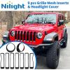 Nilight Grill Inserts fit for Jeep Wrangler Front Grille Inserts Headlight Cover Set for JL JLU Unlimited Sport SportS 2018 2019 2020 2021 2022 2023 Grille Bezels Trim Exterior Accessories Black 9 Pcs