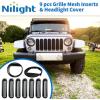 Nilight Grill Inserts fit for Jeep Wrangler Front Grille Mesh Inserts & Headlight Cover Set for JK JKU Unlimited Sports Sahara Freedom Rubicon 2007-2018 Clip-in Trim Exterior Accessories Black 9 Pcs
