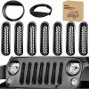 Nilight Grill Inserts fit for Jeep Wrangler Front Grille Mesh Inserts & Headlight Cover Set for JK JKU Unlimited Sports Sahara Freedom Rubicon 2007-2018 Clip-in Trim Exterior Accessories Black 9 Pcs