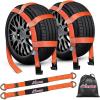 Nilight Kinetic Recovery Rope 33000 LBS 1″ x 30ft Snatch Strap Heavy Duty Offroad Towing Starp Kit Vehicle Recovery kit for UTV ATV SUV Truck Car Jeep Tractor(Tow Dolly Wheel Straps 2Pcs)