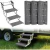 Nilight RV Step Covers 4 Pack 19 x 7.5 inches, Non Slip Camper Stair Cover Rug with Hook & Loop Works on Electrical Manual RV Stairs Carpet Step Rug for Mobile Home Camper Trailers Steps Outside, Gray(3pcs 22″ with Springs)