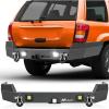 Nilight Rear Bumper Compatible for 1999 2000 2001 2002 2003 2004 Jeep Grand Cherokee WJ with 2” Hitch Receiver and 18w LED Light Pods D-rings Textured Black Solid Steel Offroad