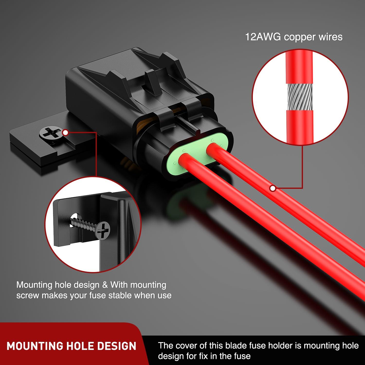 imageNilight 50029R 120 Pcs Standard Blade Fuse 5A75A10A15A20A25A30A AMP Assorted Set with 10 Pack 14AWG ATCATO Inline Fuse Holder 2 Years Warranty 1 Count Pack of 1018Pcs Fuses 12AWG Holder 6