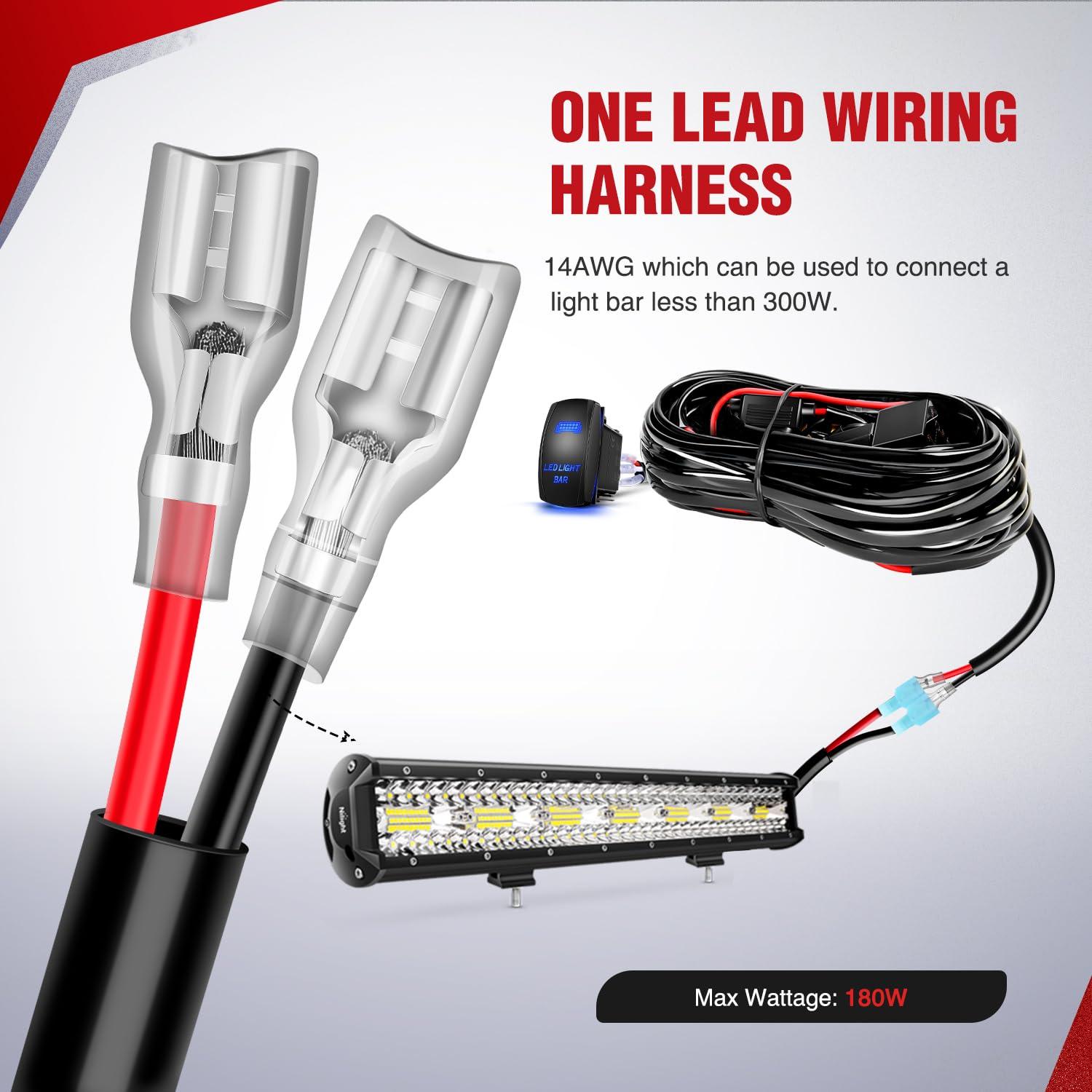 imageNilight 16AWG OffRoad LED Light Bar Wiring Harness Kit 12V Relay OnOff Rocker Switch 2 Leads2 Years Warranty14AWG1 Lead Remote Flash 5PIN Switch