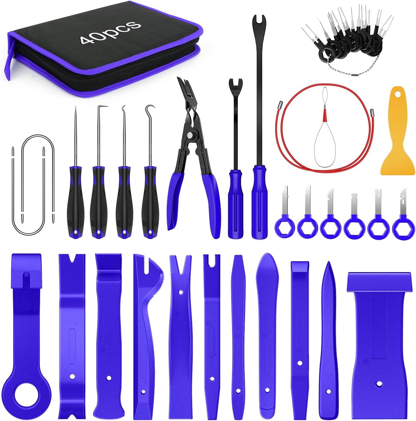 imageNilight 19Pcs Trim Removal Tool Set Panel Fastener Clips Removal Automotive Plastic Upholstery Pliers Removal Install Car Tool with Storage Bag for Trim Panel Audio Clip Pliers YellowBlue