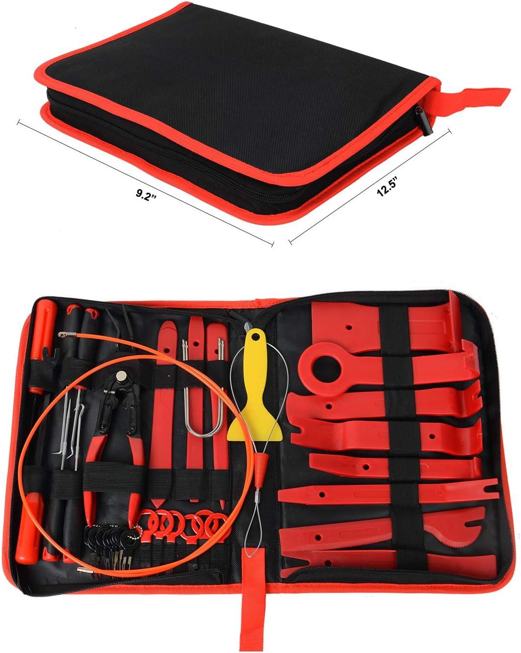 imageNilight 19Pcs Trim Removal Tool Set Panel Fastener Clips Removal Automotive Plastic Upholstery Pliers Removal Install Car Tool with Storage Bag for Trim Panel Audio Clip Pliers YellowRed