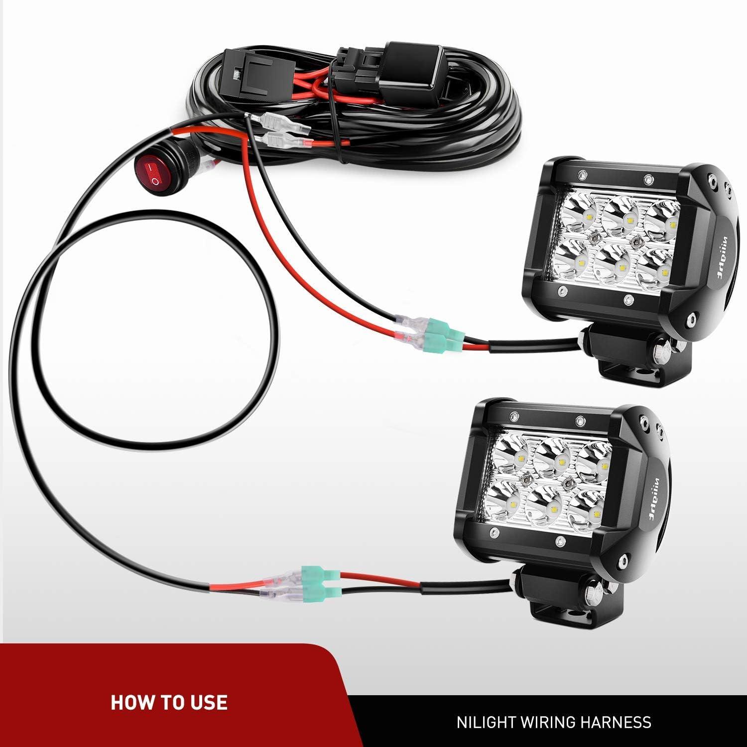 imageNilight 2PCS 16 AWG Wiring Harness Extension Kit Help 1 Lead Harness to Connect 2 Off Road LED Light Bar 2 Year WarrantyBlack