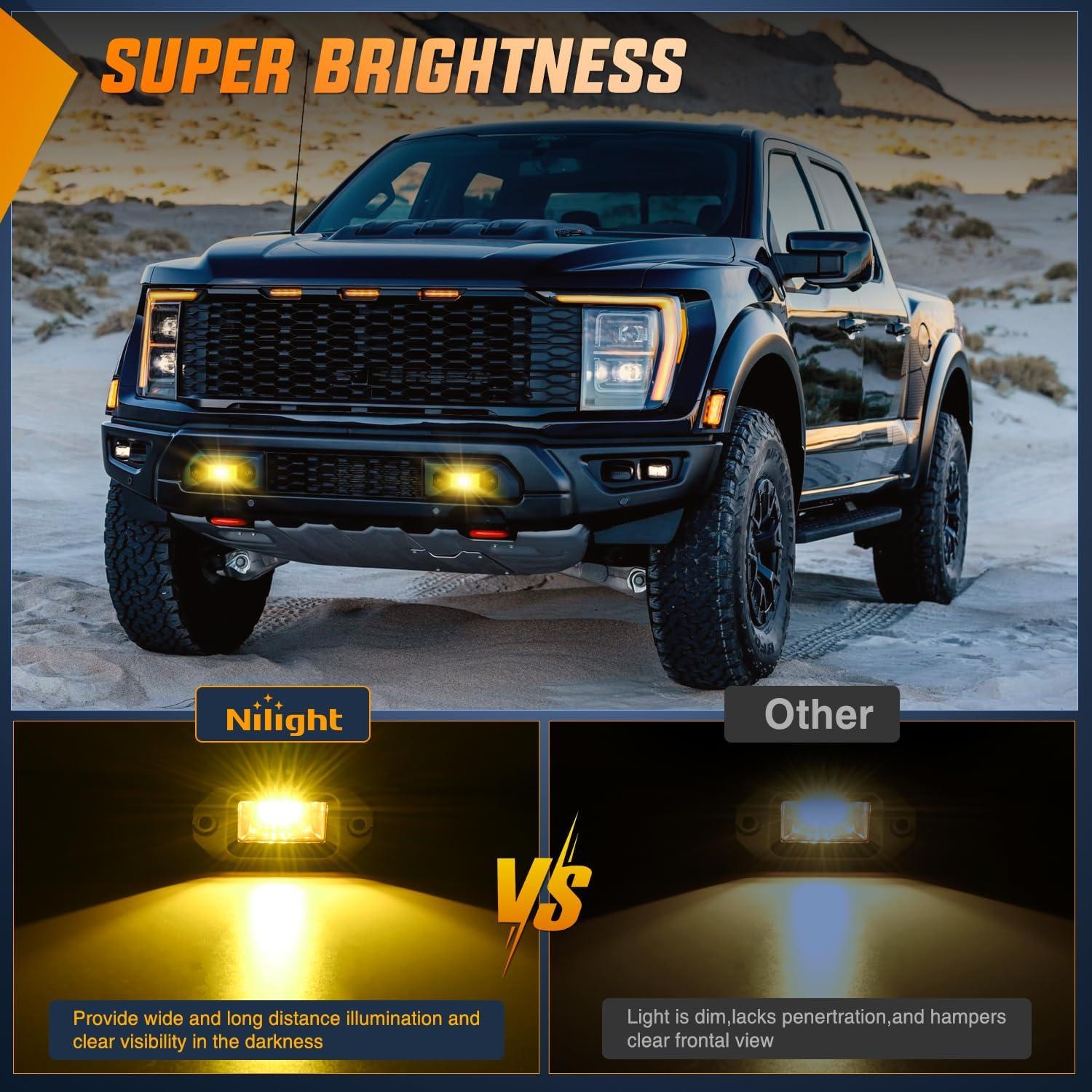 imageNilight 2Pcs 40W Flush Mount LED Pods Flood LED Work Light Bar Off Road Backup Driving Lights Fog Lamp for Jeep Bumper ATV UTV SUV Truck Boat4 Inch 20W Amber Light