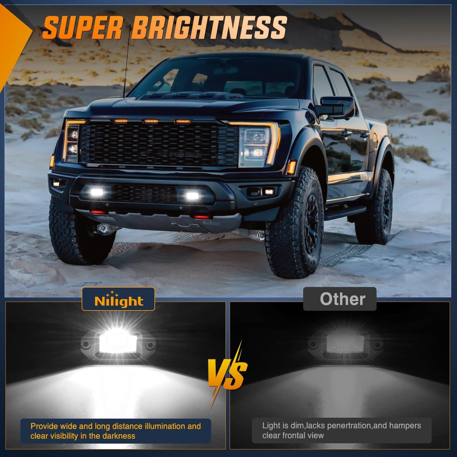 imageNilight 2Pcs 40W Flush Mount LED Pods Flood LED Work Light Bar Off Road Backup Driving Lights Fog Lamp for Jeep Bumper ATV UTV SUV Truck Boat4 Inch 20W White Light