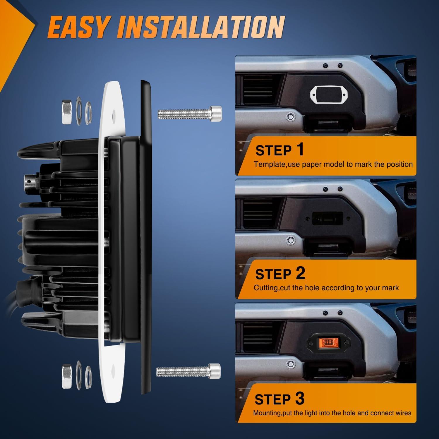 imageNilight 2Pcs 40W Flush Mount LED Pods Flood LED Work Light Bar Off Road Backup Driving Lights Fog Lamp for Jeep Bumper ATV UTV SUV Truck Boat4 Inch 20W Amber Light