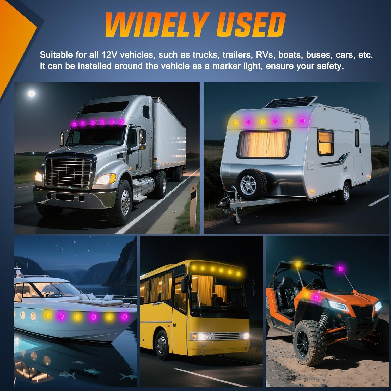 imageNilight 34 LED Dual Face Watermelon Light 2PCS Amber and Red Clear Lens Auxiliary Side Marker Clearance Turn signal Brake Pedestal Lights IP68 Waterproof for Trailer Semi Trucks Pickup Camper RVAmber Purple